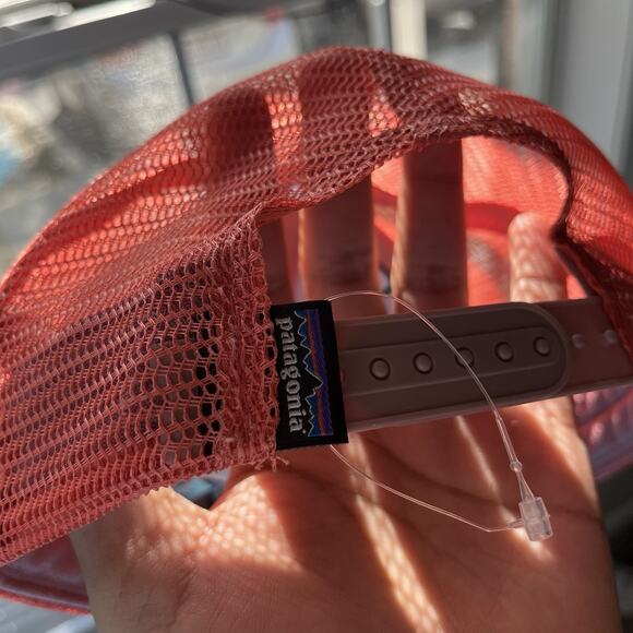 Patagonia P-6 Mesh Trucker Hat Adjustable Snapback Orange Pink Cap Patch Logo - Picture 6 of 11